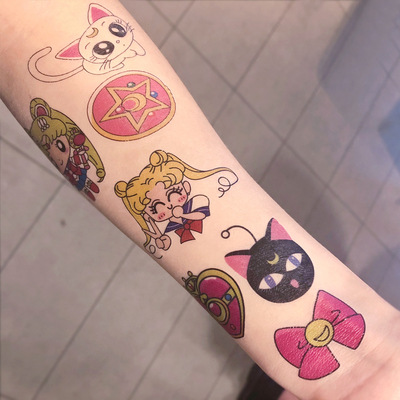 动漫卡通水冰月纹身贴持久可爱美少女战士女纹身贴纸花臂彩色遮瑕