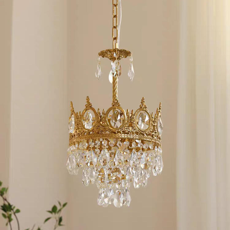 法式复古全铜皇冠水晶吊灯 卧室床头过道玄关客厅餐厅衣帽间吊灯