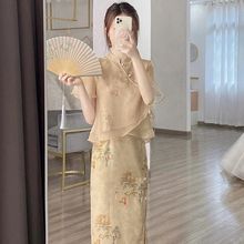 改良旗袍新中式女装中国风禅意茶服文艺女夏季绝美小裙两件套装裙