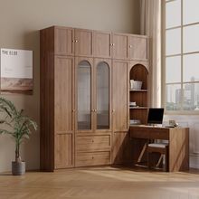 衣柜复古书桌一体小户型家用卧室胡桃色现代简约转角三门四门衣柜