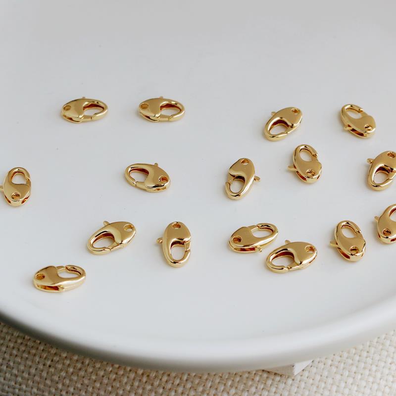 14k包金保色弹簧扣豌豆龙虾扣6*11mm连接扣手链项链扣头diy扣
