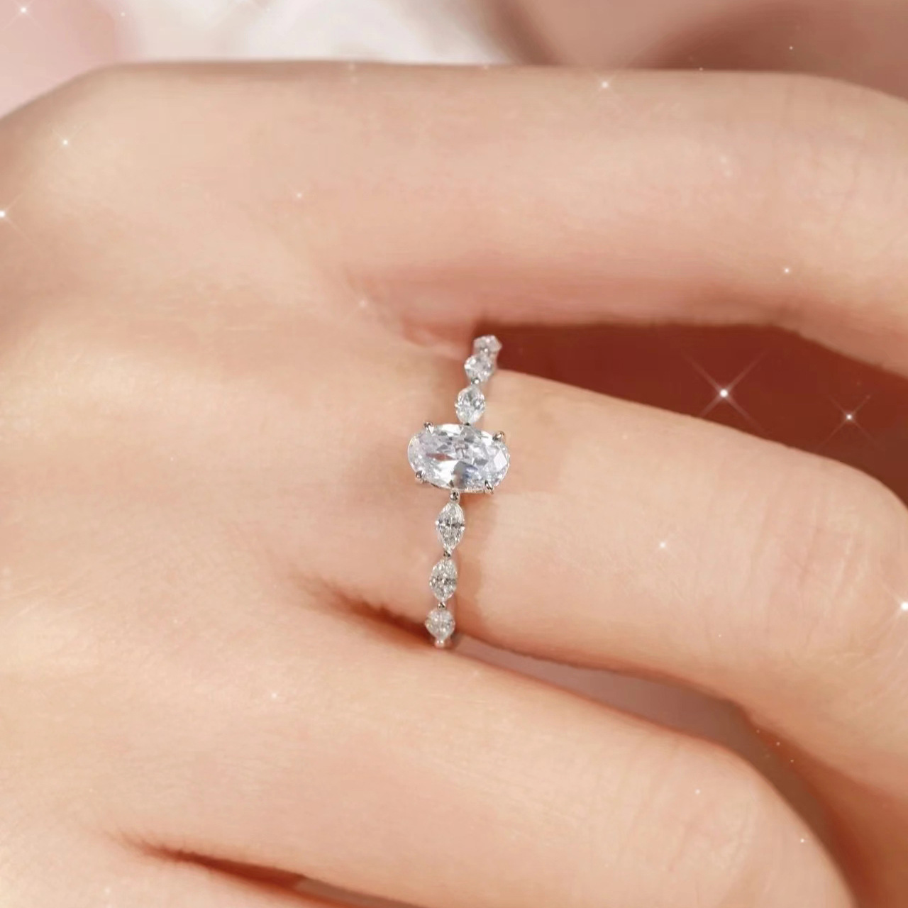 2024新款s925银网红戒指女戒指小众椭圆蛋形钻戒指环小红书爆款