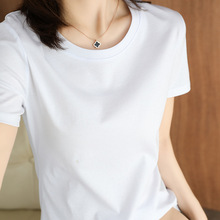 白色短袖t恤女丝光棉短袖修身显瘦圆V领2024夏新款设计感上衣