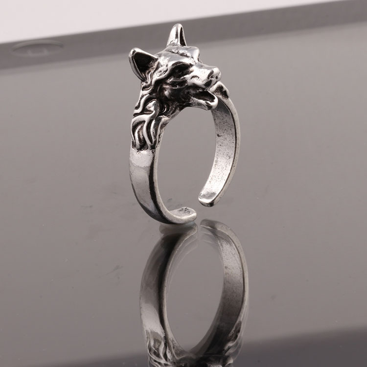 欧美霸气跨境配饰个性狼头戒指复古时尚狼指环摇滚动物饰品