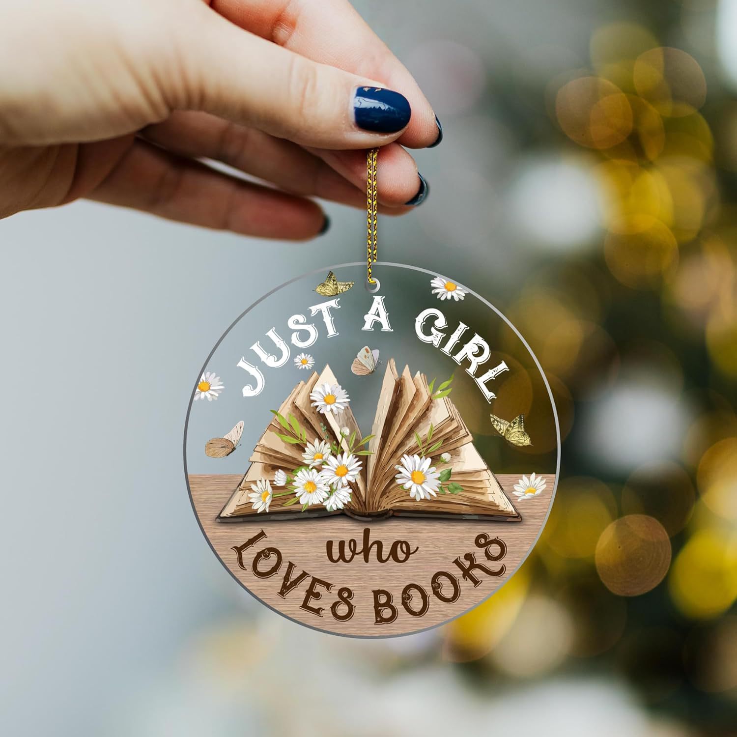 亚马逊圆形透明亚克力饰品挂件 圣诞节装饰品书籍爱好者礼物挂饰