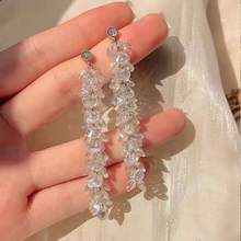 安娜Ss同款耳环女韩国超仙气质水晶流苏耳坠925银针长款麦穗耳钉