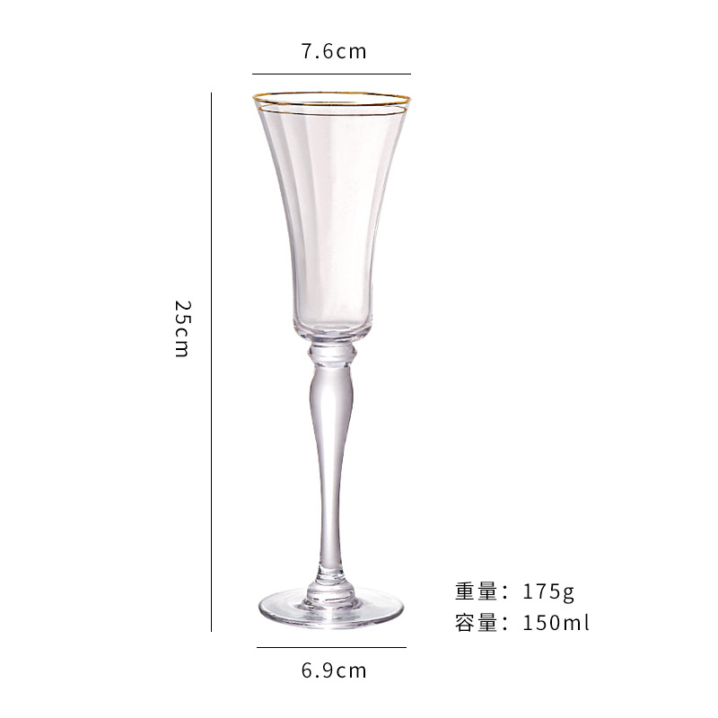 Light Luxury Retro Style, Crystal Kiss Glass Goblet Diamond Vertical Pattern Golden Edge Thick Cup Amazon Authentic