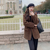 Real shot vintage Retro corduroy Single breasted Flip pocket Sense of design ins Coffee suit coat