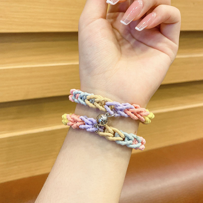 彩虹小皮筋送给男朋友手链编织diy手腕ins高颜值情侣一对夏手链其