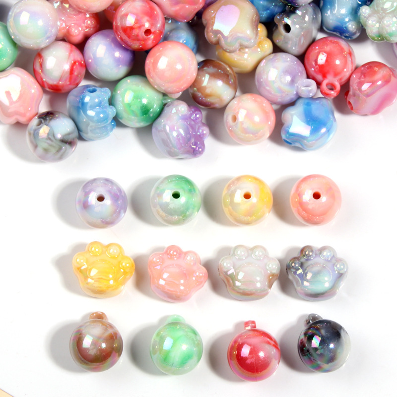 亚克力镀彩阿尔卑斯双色吊孔云雾珠diy串珠手机链吊坠配件批发