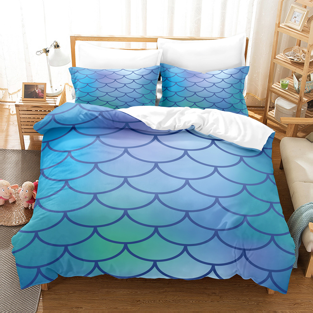 Cross-Border EBay Amazon Laser Gradient Scale Pattern 3D Digital Printed Three-Piece Set Quilt Cover Pillowcase Fitted Sheet
