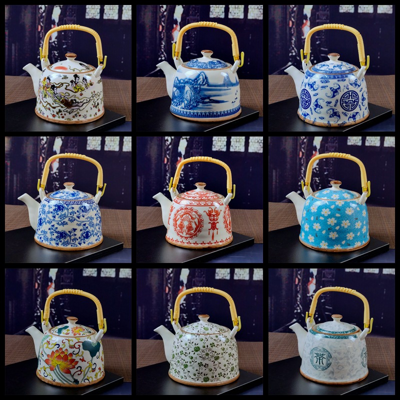 daily retro thickened household high temperature resistant ceramic teapot loop-handled teapot commercial large capacity tea set wholesale
