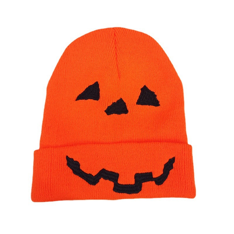 Cross-Border Funny Pumpkin Lamp Embroidery Knitted Hat Men's and Women's Halloween Cartoon Woolen Cap European and American Street Pullover Hat