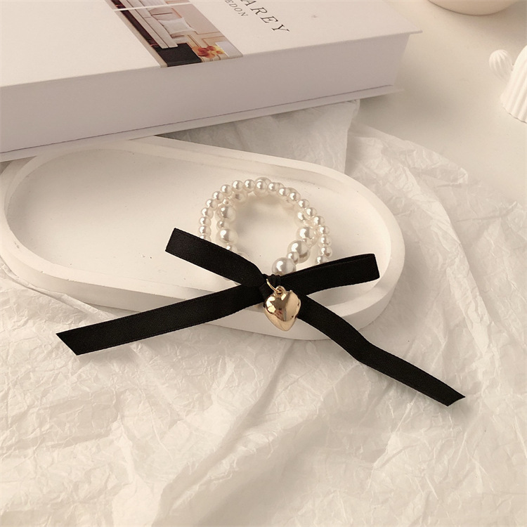 Bowknot Hair Ring Pearl Hair Rope Heart Hair Rope Korean Internet Celebrity Ins Hair Elastic Band Simple Temperament Female