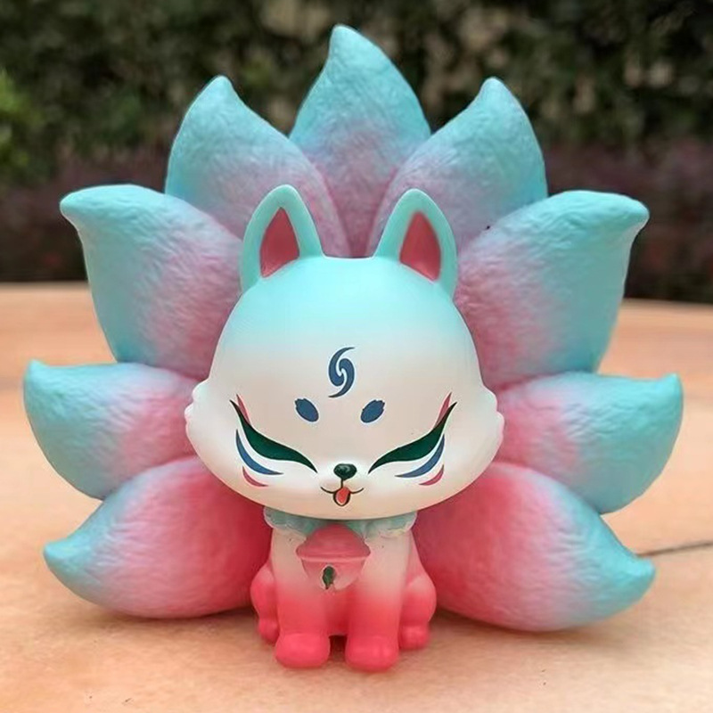 网红款白胚彩绘非石膏娃娃涂鸦白胚儿童手工九尾狐搪胶娃娃存钱罐