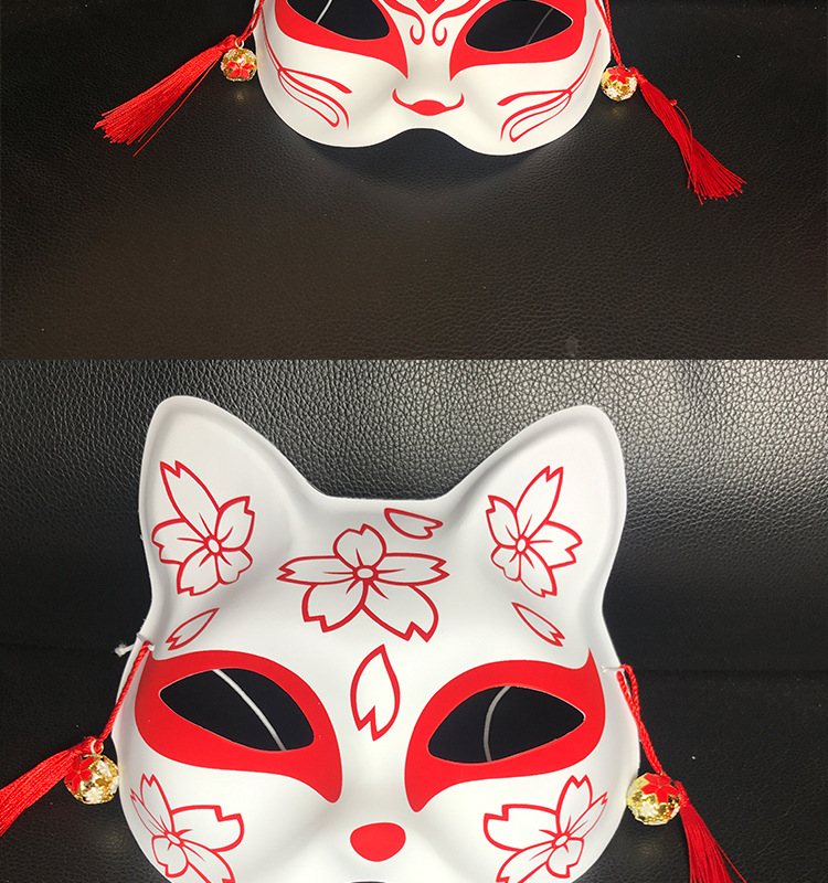日式和风狐狸面具半脸女手绘化妆舞会古风面罩汉服抖音妖狐唐猫脸