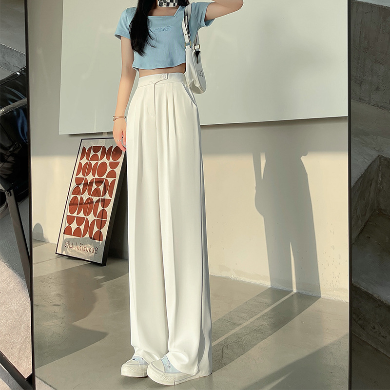 White Wide Leg Pants Women's Pants Spring/Summer New Draping Effect Mop Pants Women's Clothes Casual Pants Straight Suit Pants Women's Pants