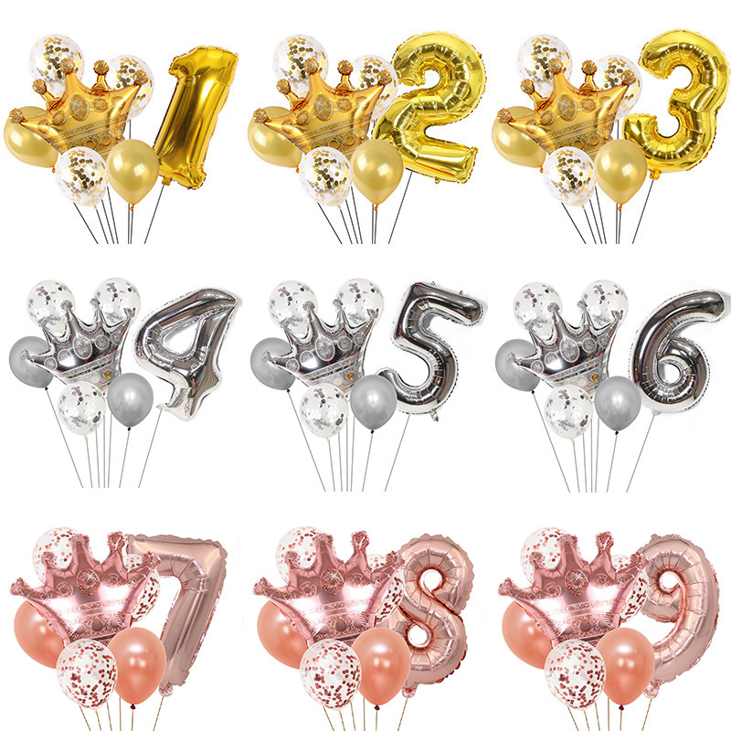 Cross-Border Wholesale Golden Crown Number Balloon Set-Year-Old Baby Children‘s Birthday Party Decoration Layout Balloon