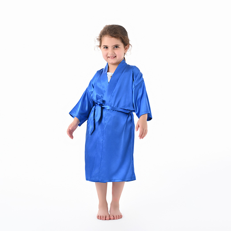 Cross-Border Solid Color Children's Bathrobes Foreign Trade Thin Big Children Satin Nightgown Baby Catwalk Cardigan Boys and Girls Bathrobe