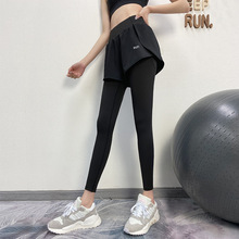 瑜伽裤女健身长裤高腰提臀弹力紧身收腹跑步训练外穿假两件运动裤