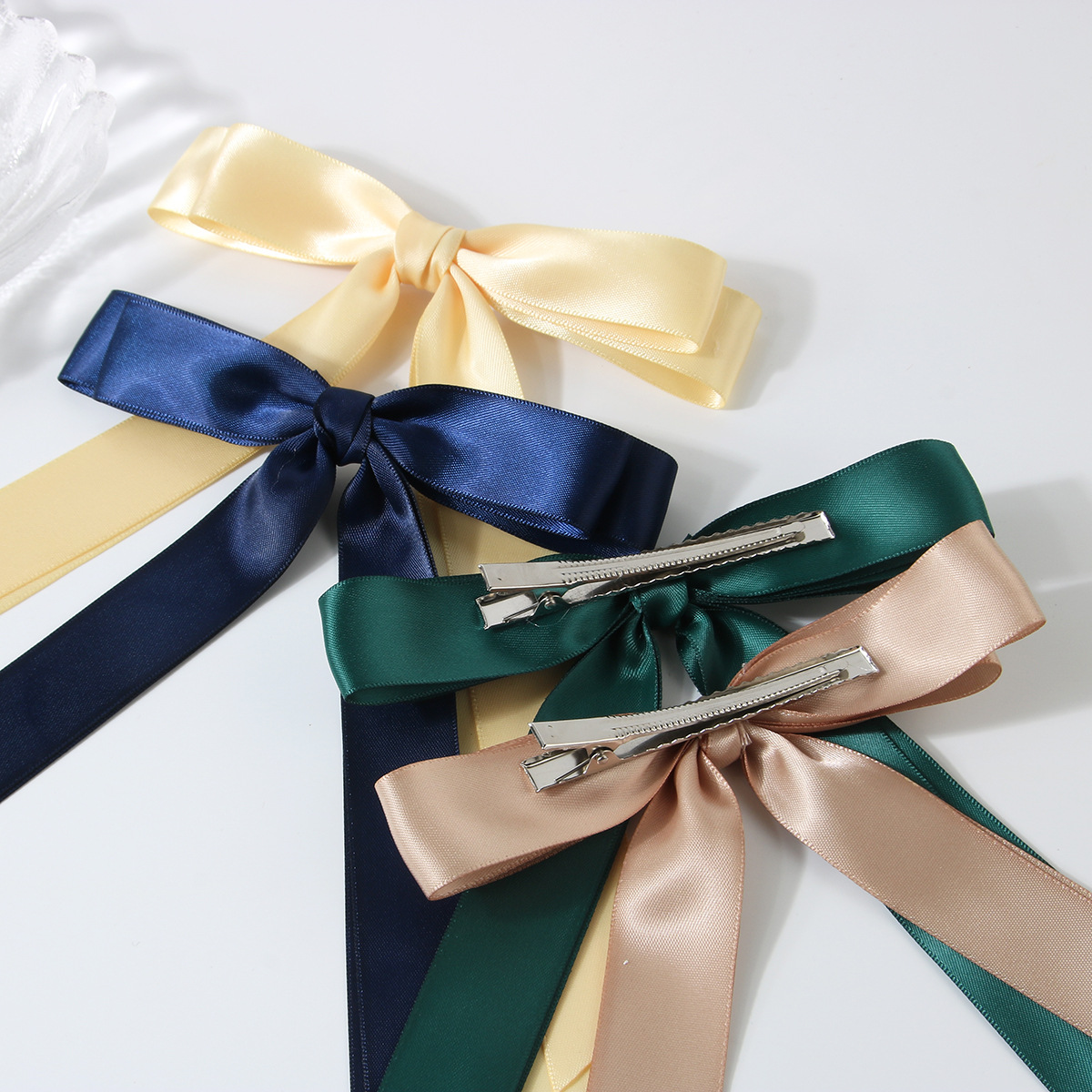 Cross-Border Hot Polyester Double-Layer Bow Ribbon Hairpin European and American Satin Sweet Hair Pin Women's Simple Hair Accessories Headwear