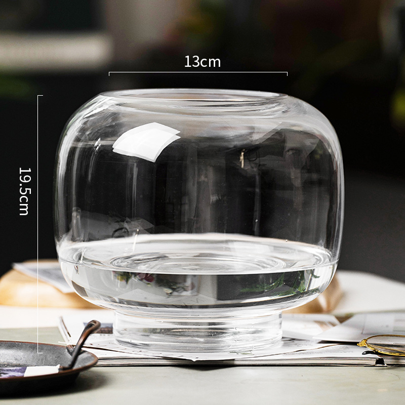 Simple Modern round Large Mouth Vase Transparent Aquatic Flower Arrangement Living Room Dining Table Glass Thickened Decoration Sky