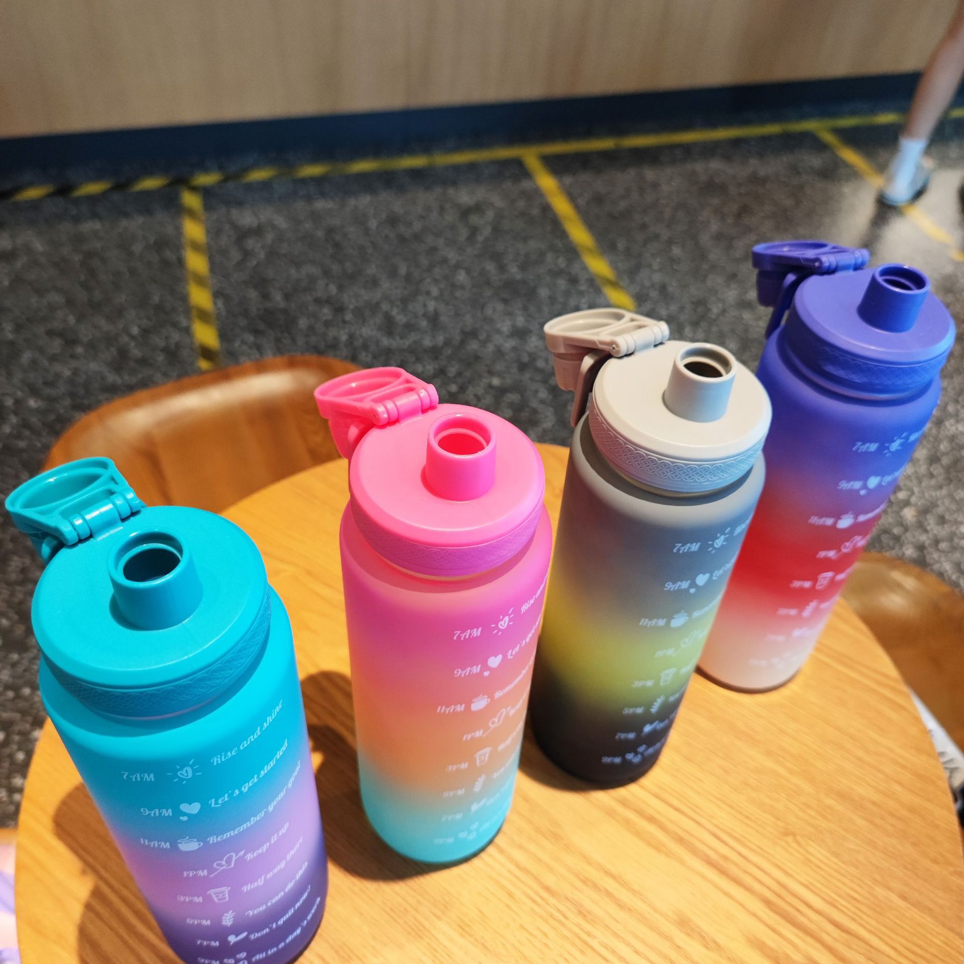 Cross-Border New Gradient Color Frosted Three-Color Colorful Plastic Water Cup Portable Handle Direct Drink Type Outdoor Sports Bottle