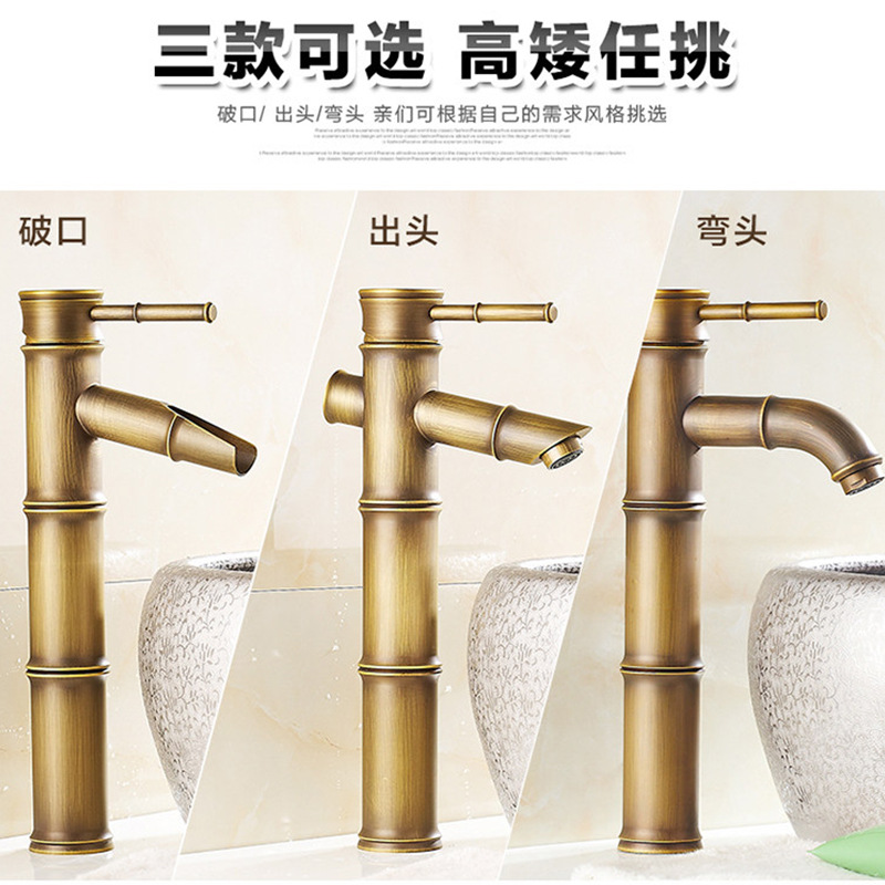 All-Copper European-Style Antique Hand Wash Dish Faucet Single Cold and Hot Vegetable Washing Sink Washbasin Bathroom High Splash-Proof Creative