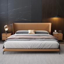 实木床布艺大床靠背床1.8m北欧科技布家用双人床轻奢卧室床家具