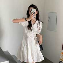 法式白色连衣裙女装夏季2023新款收腰气质小裙子温柔风甜美茶歇裙