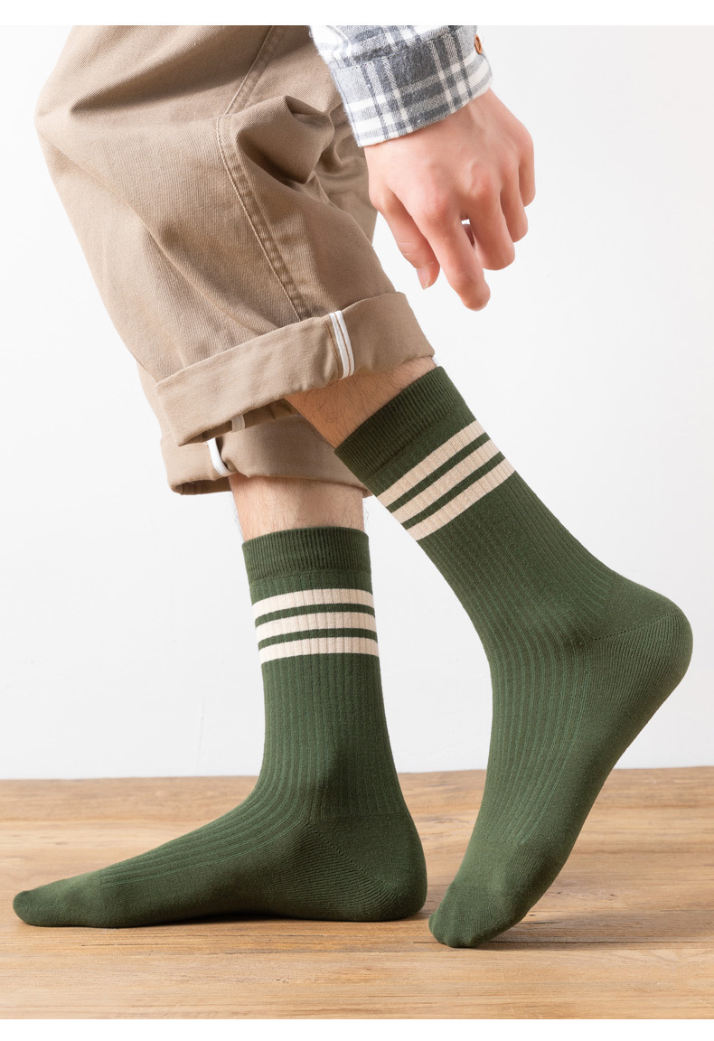 新疆棉秋冬季纯棉男袜抗起球横条棉袜子男士长筒袜防臭高筒商务袜