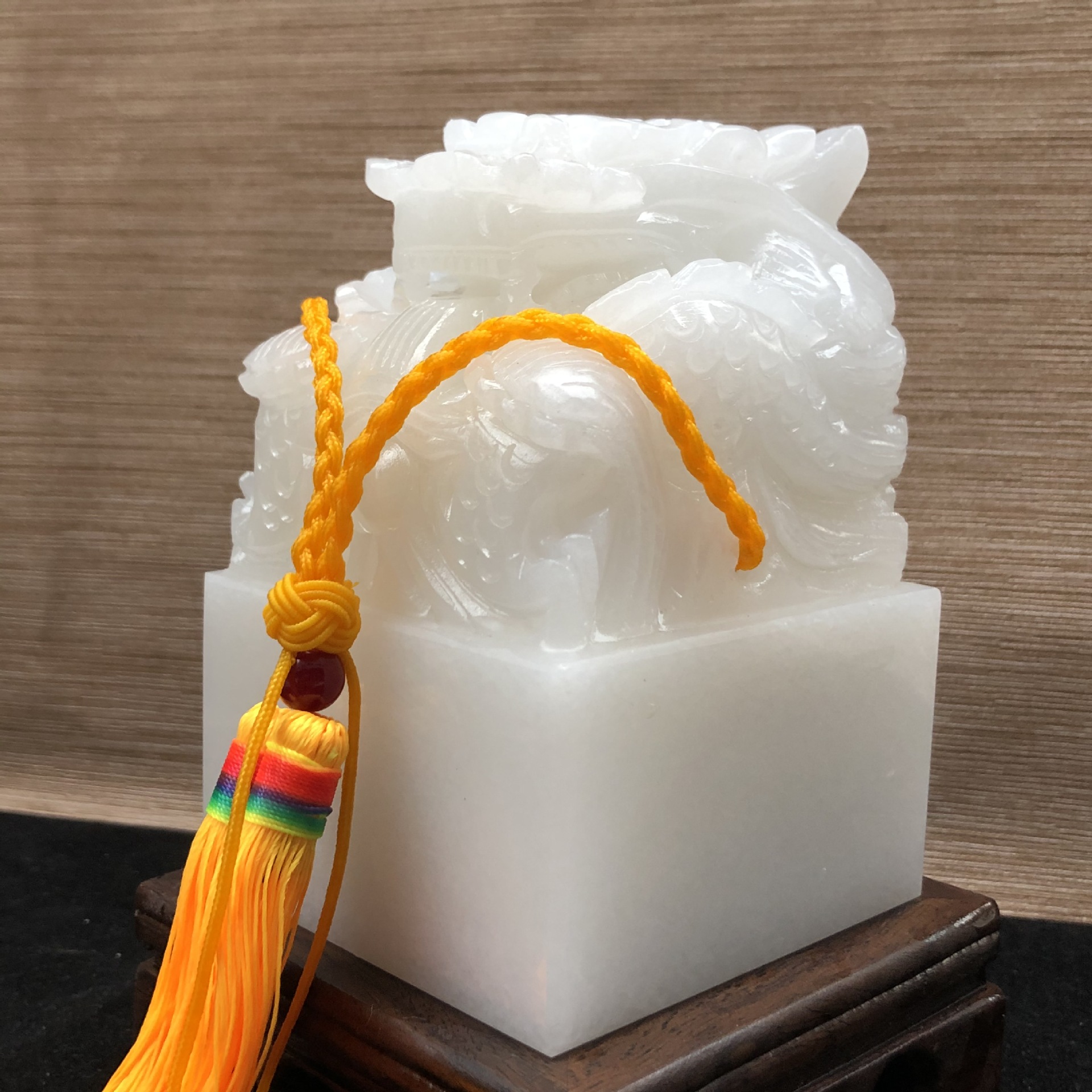 阿富汗白玉龙头印章玉玺白玉羊脂级汉白玉龙头刻玉玺家庭客厅摆件