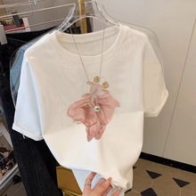 设计感重工刺绣钉珠亮片短袖T恤女2024新款时髦独特宽松显瘦上衣