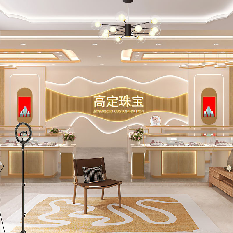 3d立体珠宝店展柜壁纸金银器玉石展厅图片高定首饰直播间背景墙纸