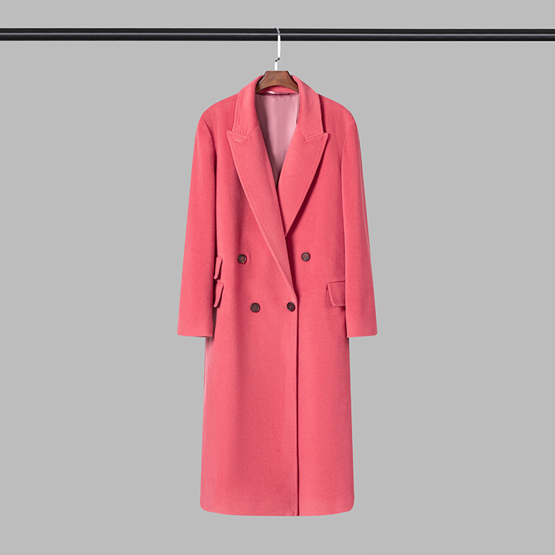 正确版本belli粉色羊绒大衣秋冬长款双排扣女cli maxmara cas