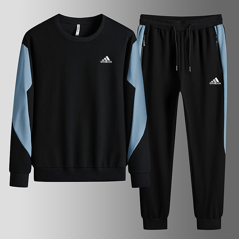 纯棉运动套装男士圆领卫衣两件套春秋宽松大码休闲运动服男定logo