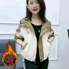 秋冬加厚夹棉小个子拼色短外套女2024新款韩版宽松显瘦减龄上衣潮
