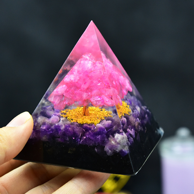 粉水晶生命之树金字塔工艺品摆件家居装饰金字塔塔礼品