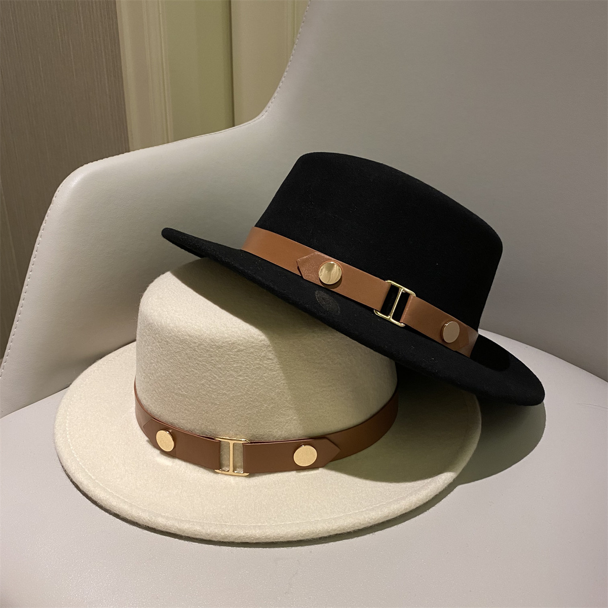 新款平檐羊毛毛呢礼帽女秋冬英伦复古毡帽女士时尚优雅冬季帽子潮