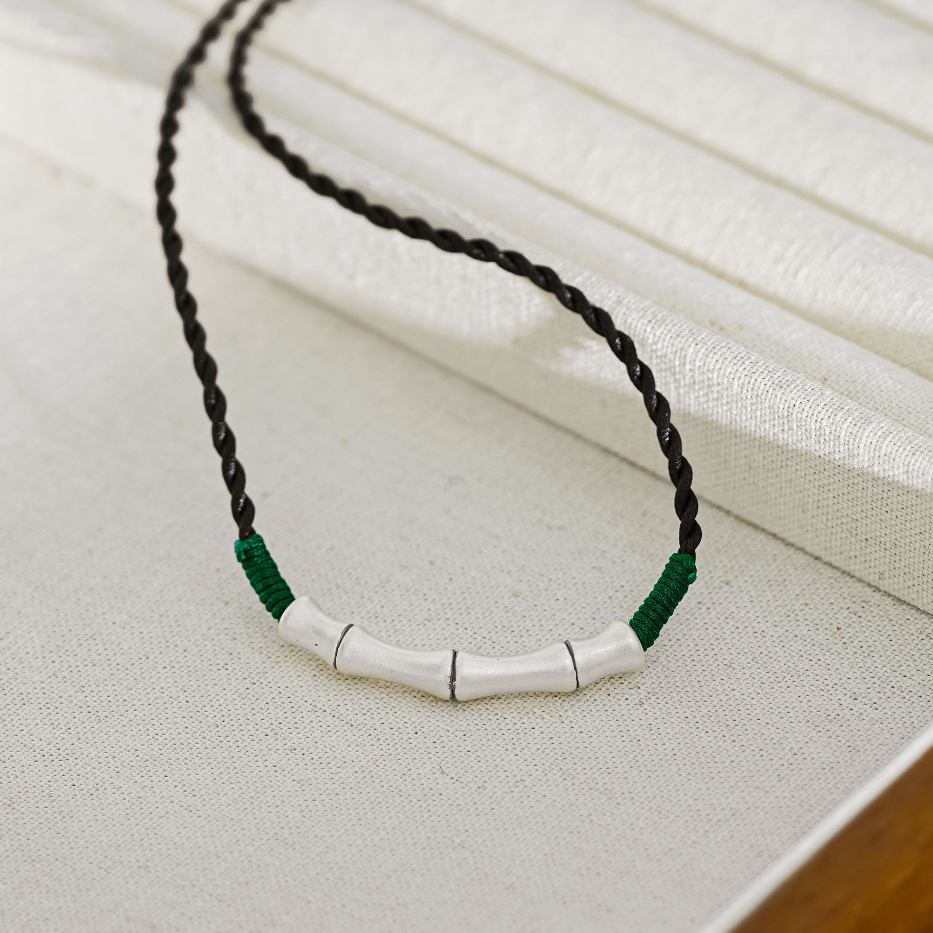 蒂奇足银999小众简约节节高升项链复古气质知竹常乐编织绳锁骨链