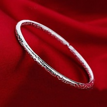 波西米亚银镯子网红S999白铜镀银手镯女款时尚简约开口手饰品批发