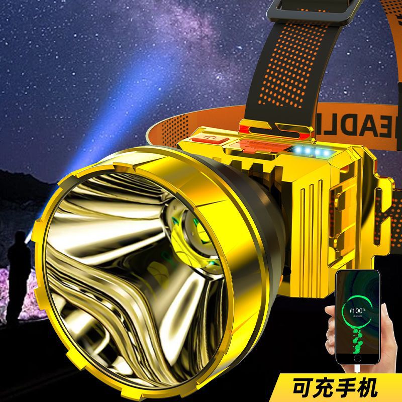 多功能led强光远射头灯头戴式矿灯户外照明手电筒usb充电 充电宝