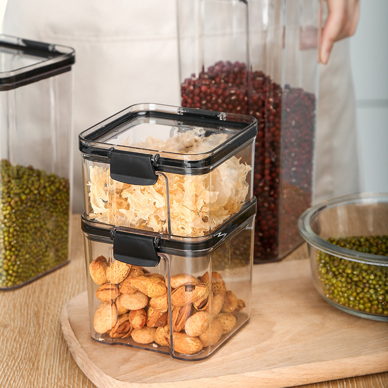Square Transparent Sealed Jar Crisper Kitchen Cereals Storage Jar Snack Dried Fruit Storage Tank Factory Direct Sales