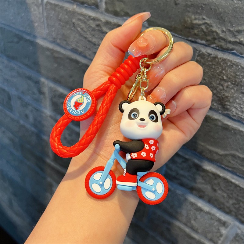 Creative National Fashion Panda Keychain Cute Cycling Panda Key Chain Men and Women Handbag Pendant Small Pendant Gift