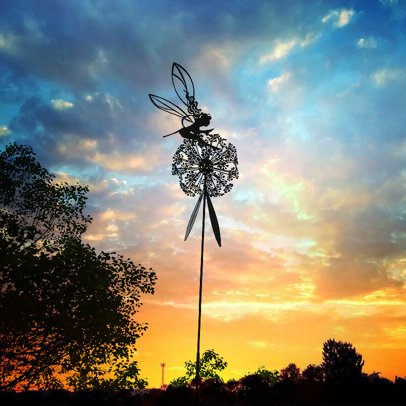 花园金属工艺品独立站花仙子精灵与蒲公英共舞罗宾怀特丝精灵雕塑