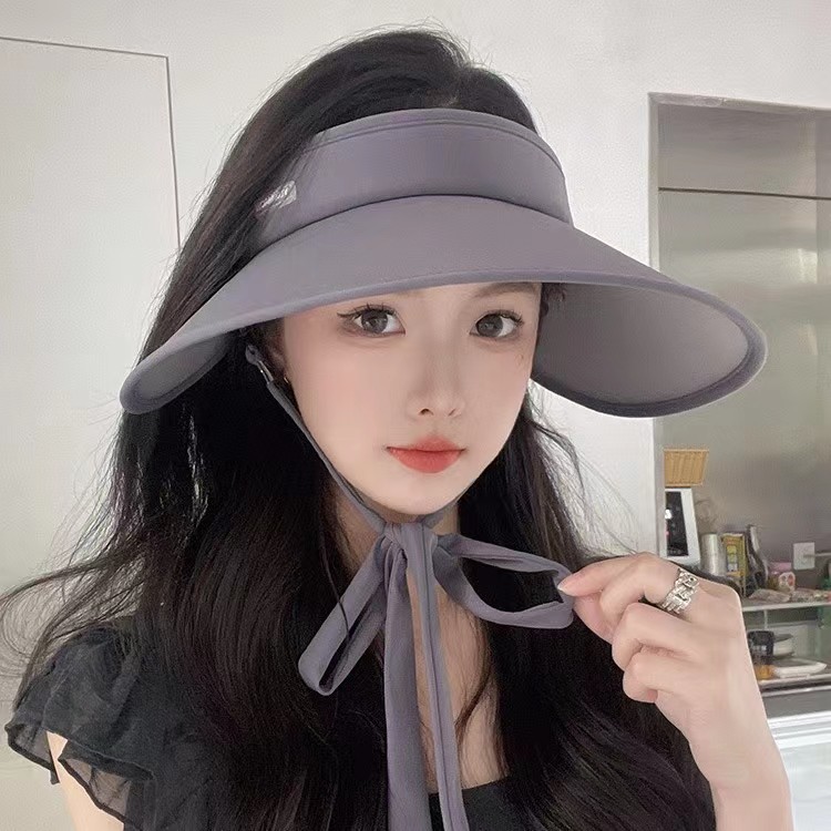 2024 Summer Ice Silk Sun Hat Female Sun Protection New Korean Style Topless Hat Sports Uv Protection Big Brim Hat