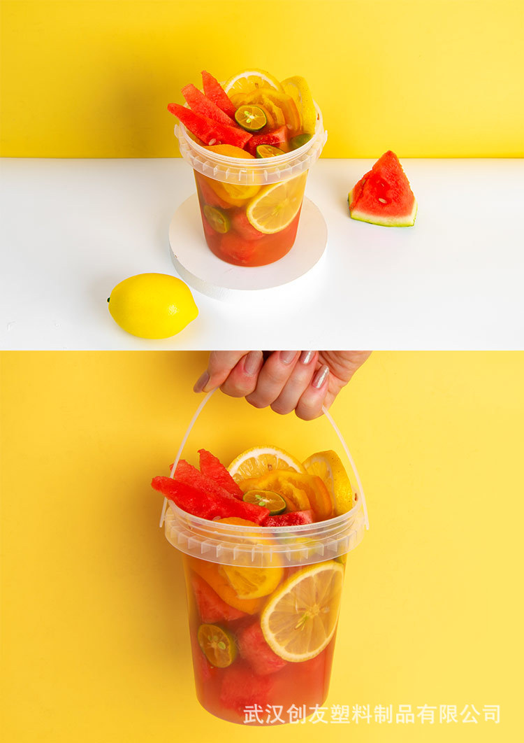 工厂直销一次性奶茶桶1000ml水果茶桶超大杯霸王桶商用带把手带盖