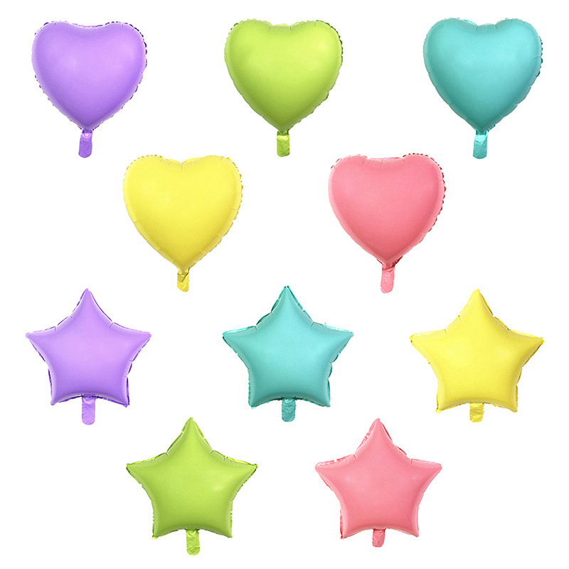 Cross-Border New Arrival 18-Inch Macaron Heart-Shaped Five-Pointed Star Aluminum Balloon Party Deployment and Decoration Supplies Stall