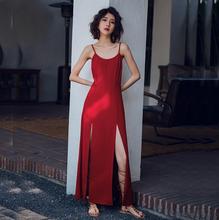 2019新款海边度假风女装复古露背连衣裙红色巴厘岛沙滩长裙
