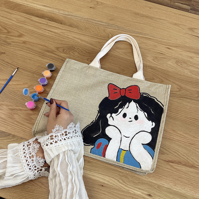 自制创意涂鸦diy材料包涂色麻布袋手工包手提手绘帆布包麻布包diy